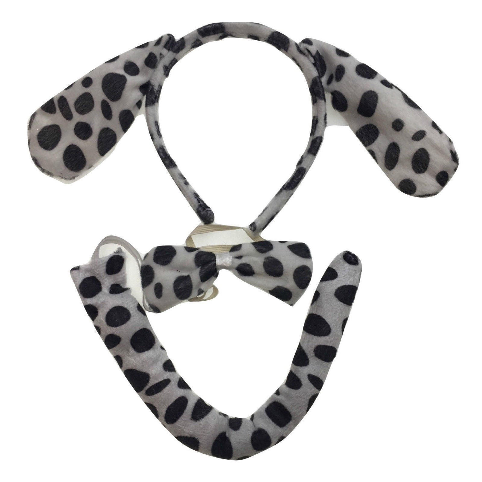 3pcs DOG EAR HEADBAND w Bow Tail Animal Costume Halloween Party Hair Dalmatian V563-17201-DOGEARS