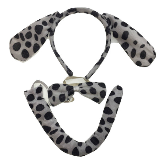 3pcs DOG EAR HEADBAND w Bow Tail Animal Costume Halloween Party Hair Dalmatian V563-17201-DOGEARS