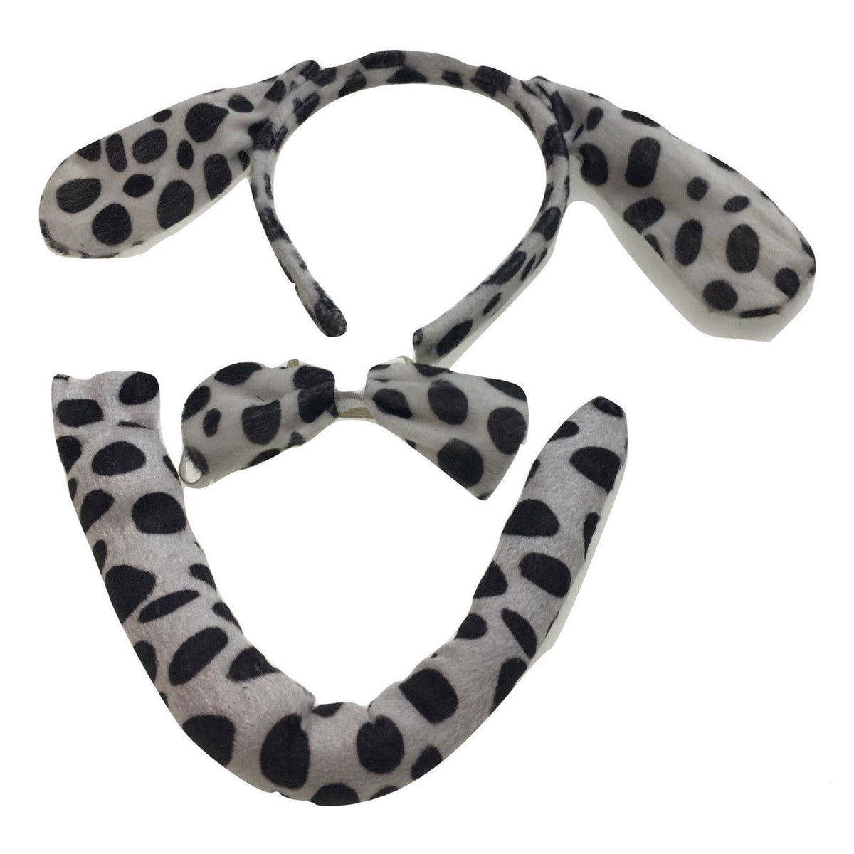 3pcs DOG EAR HEADBAND w Bow Tail Animal Costume Halloween Party Hair Dalmatian V563-17201-DOGEARS