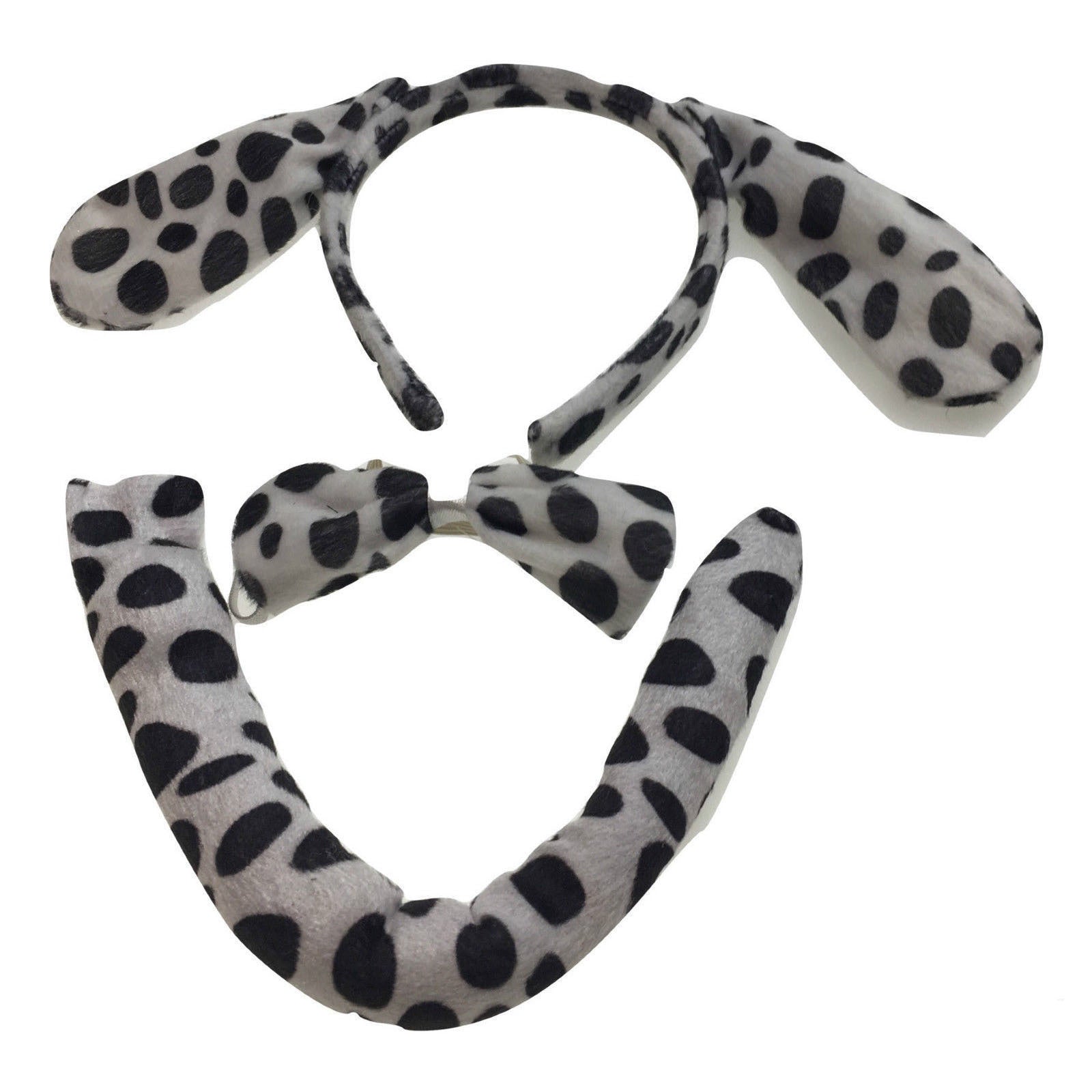 3pcs DOG EAR HEADBAND w Bow Tail Animal Costume Halloween Party Hair Dalmatian V563-17201-DOGEARS