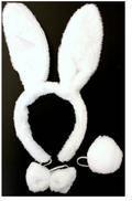 WHITE RABBIT EARS HEADBAND w Bow Tail Animal Costume Halloween Party Hair Accessory V563-17201-WHITERABBIT