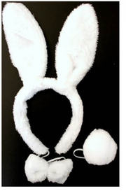 WHITE RABBIT EARS HEADBAND w Bow Tail Animal Costume Halloween Party Hair Accessory V563-17201-WHITERABBIT