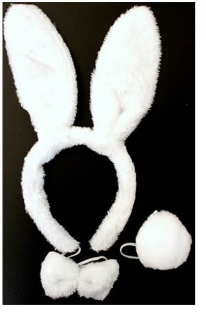 WHITE RABBIT EARS HEADBAND w Bow Tail Animal Costume Halloween Party Hair Accessory V563-17201-WHITERABBIT