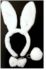 WHITE RABBIT EARS HEADBAND w Bow Tail Animal Costume Halloween Party Hair Accessory V563-17201-WHITERABBIT