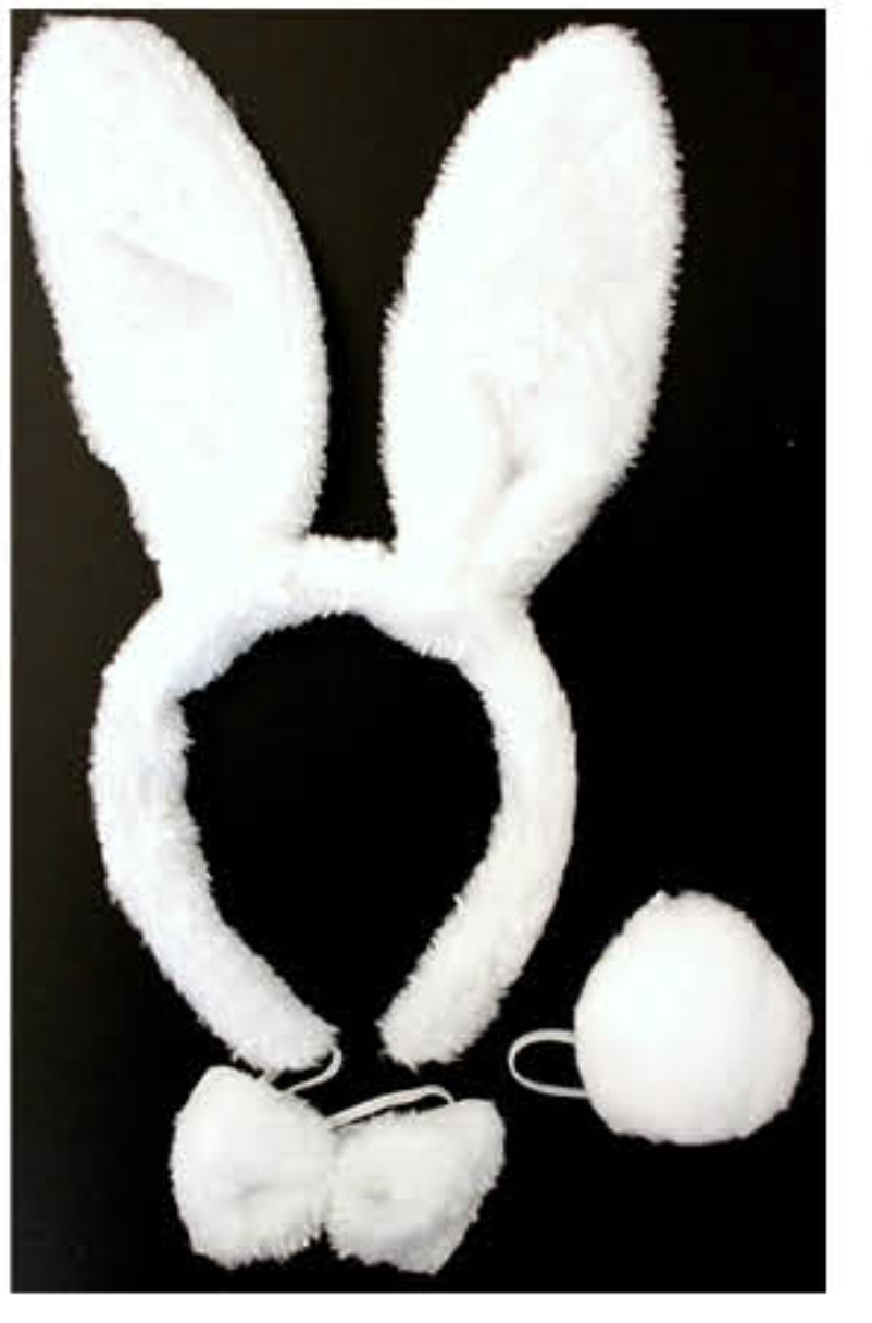 WHITE RABBIT EARS HEADBAND w Bow Tail Animal Costume Halloween Party Hair Accessory V563-17201-WHITERABBIT