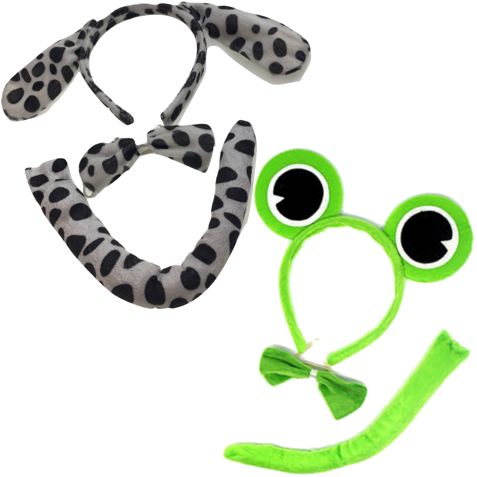 2pc Set Animal Headband w Bow Tail Dog + Frog Ears Hair Costume Halloween Party V563-17201_DOGFROGSET
