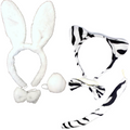 2pc Set Animal Headband w Bow Tail Rabbit + Zebra Ears Costume Halloween Party V563-17201_RABBITZEBRASET