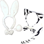 2pc Set Animal Headband w Bow Tail Rabbit + Zebra Ears Costume Halloween Party V563-17201_RABBITZEBRASET