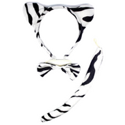 2pc Set Animal Headband w Bow Tail Rabbit + Zebra Ears Costume Halloween Party V563-17201_RABBITZEBRASET