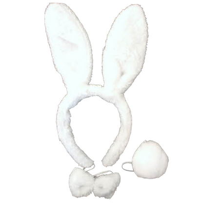 2pc Set Animal Headband w Bow Tail Rabbit + Zebra Ears Costume Halloween Party V563-17201_RABBITZEBRASET