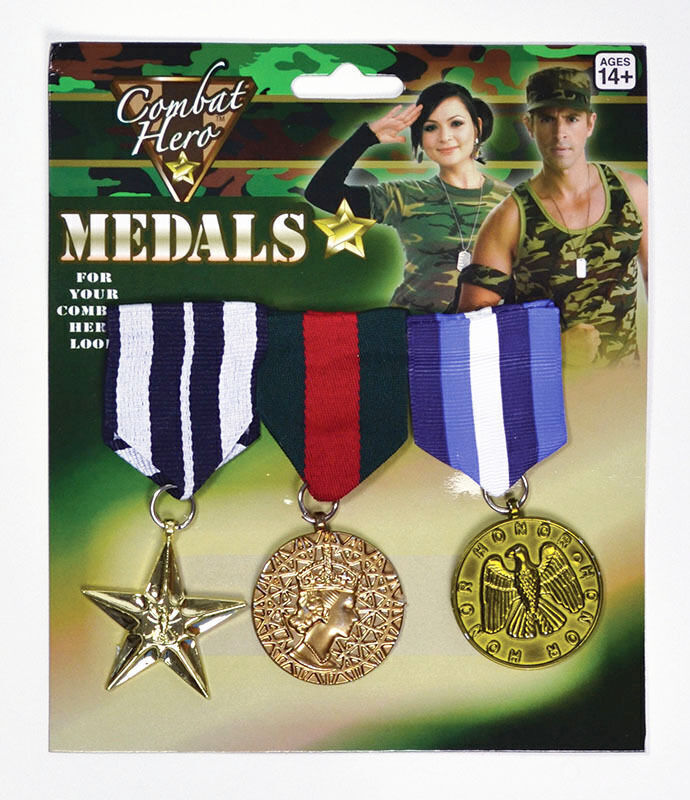 3x Army Solider Medals Combat Party Costume Halloween Fancy Dress Replica V563-17771