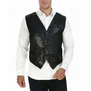 Mens Sequin Vest Waistcoat Disco Sparkle Costume Dance Party One Size - Black V563-17814-BLACK