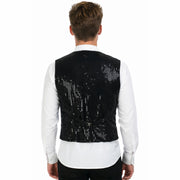 Mens Sequin Vest Waistcoat Disco Sparkle Costume Dance Party One Size - Black V563-17814-BLACK