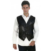 Mens Sequin Vest Waistcoat Disco Sparkle Costume Dance Party One Size - Black V563-17814-BLACK