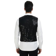 Mens Sequin Vest Waistcoat Disco Sparkle Costume Dance Party One Size - Black V563-17814-BLACK