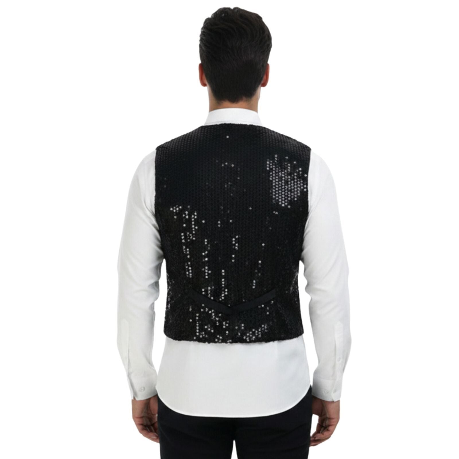 Mens Sequin Vest Waistcoat Disco Sparkle Costume Dance Party One Size - Black V563-17814-BLACK