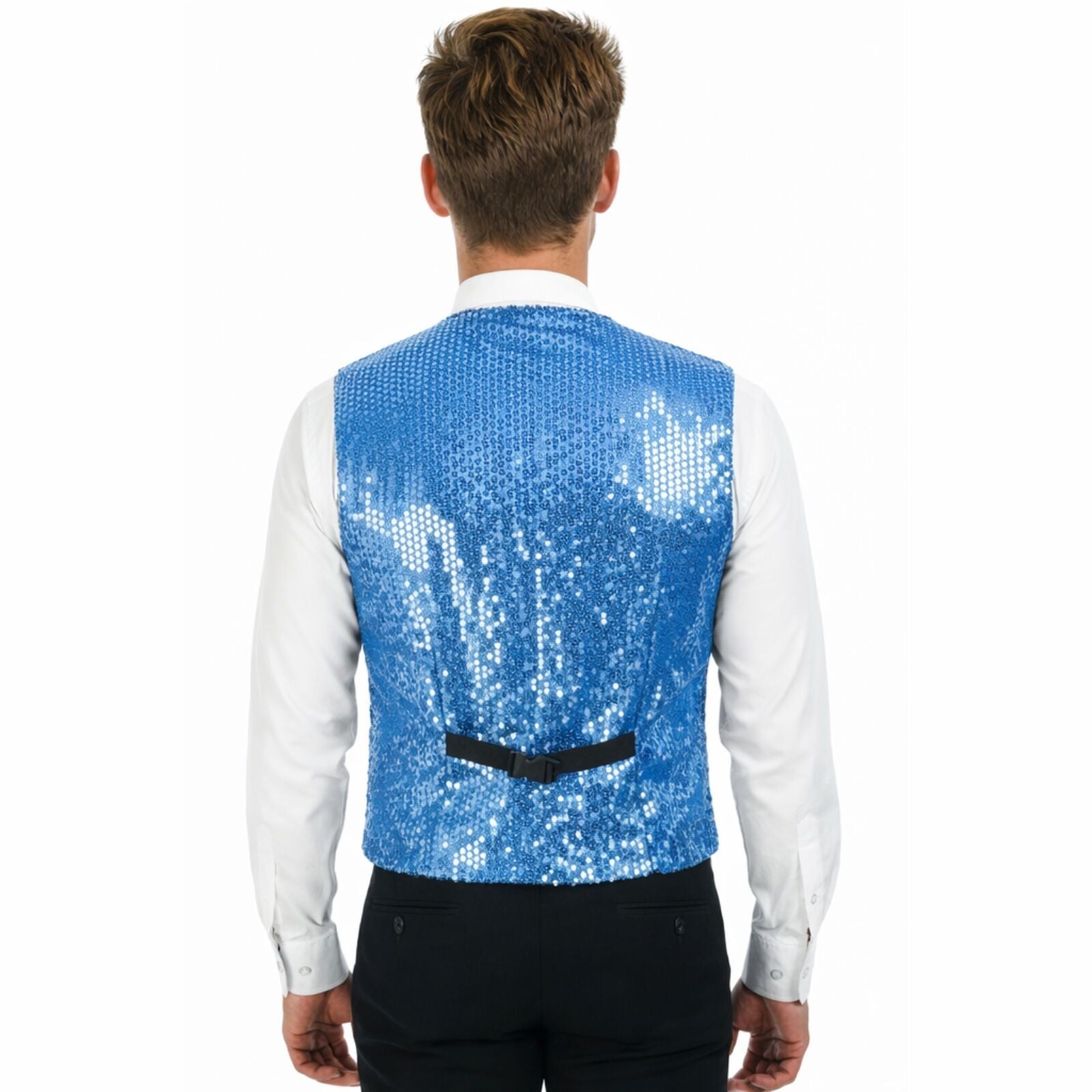 Mens Sequin Vest Waistcoat Disco Sparkle Costume Dance Party - Light Blue V563-17814-LIGHTBLUE