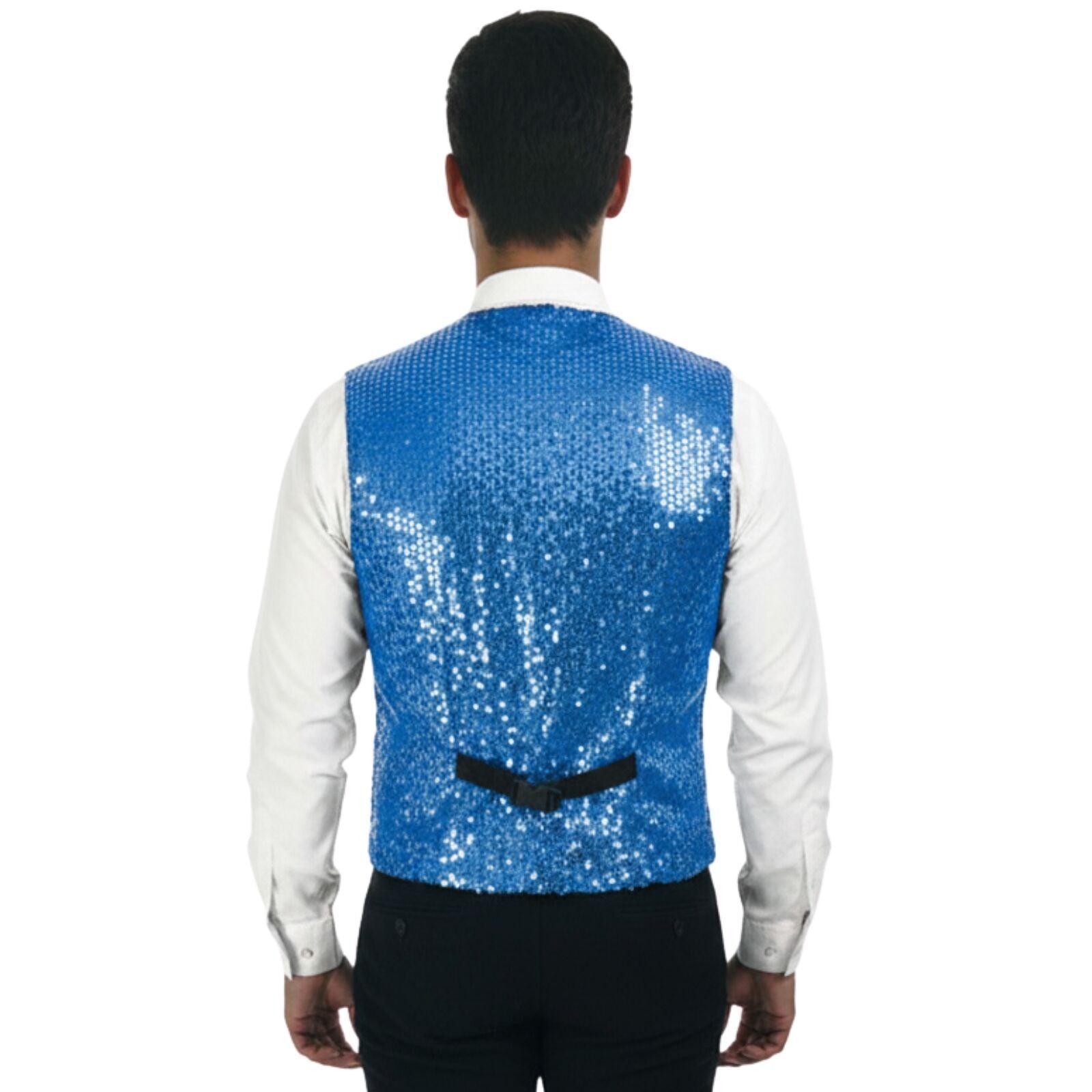 Mens Sequin Vest Waistcoat Disco Sparkle Costume Dance Party - Light Blue V563-17814-LIGHTBLUE