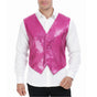 Mens Sequin Vest Waistcoat Disco Sparkle Costume Dance Party One Size - Pink V563-17814-PINK