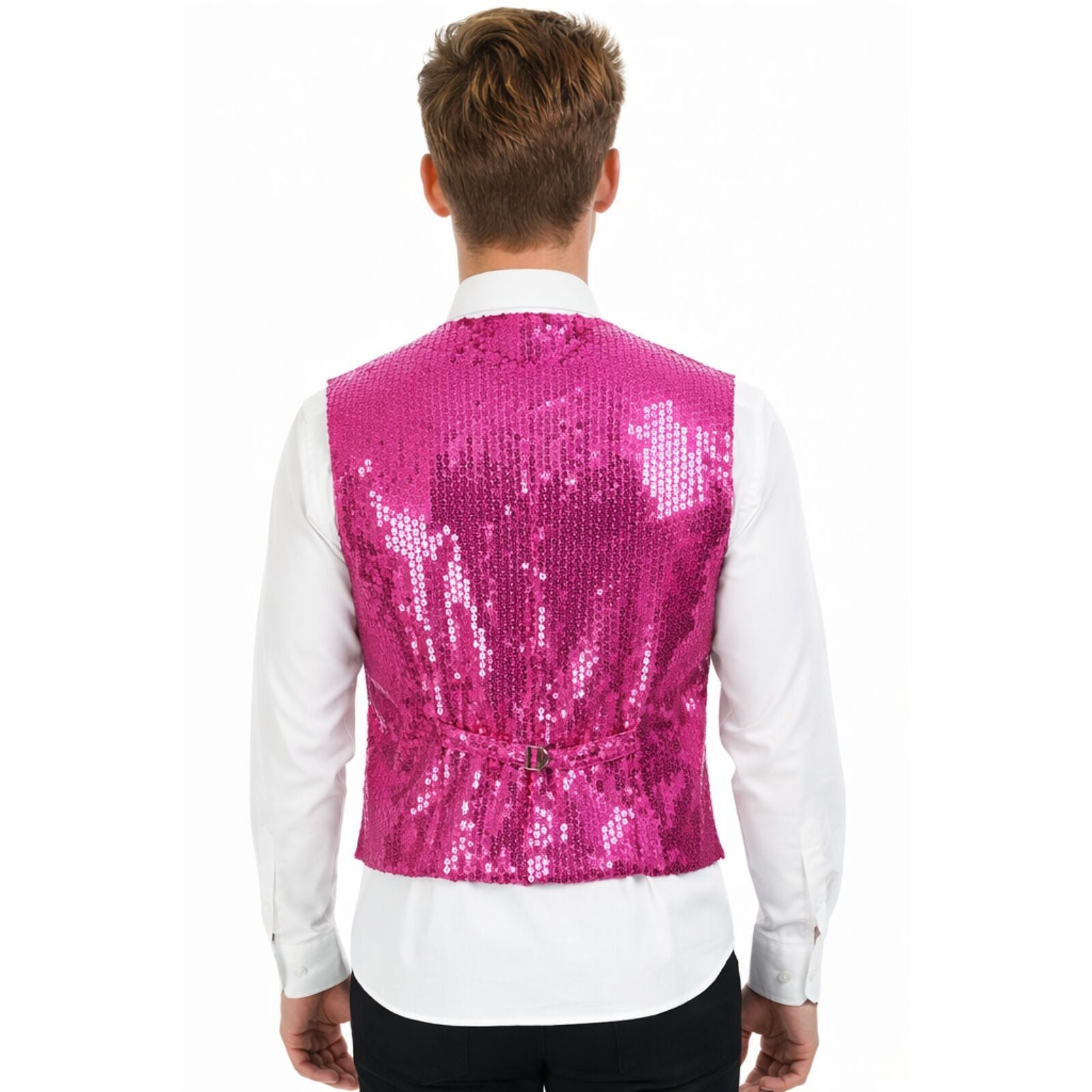 Mens Sequin Vest Waistcoat Disco Sparkle Costume Dance Party One Size - Pink V563-17814-PINK