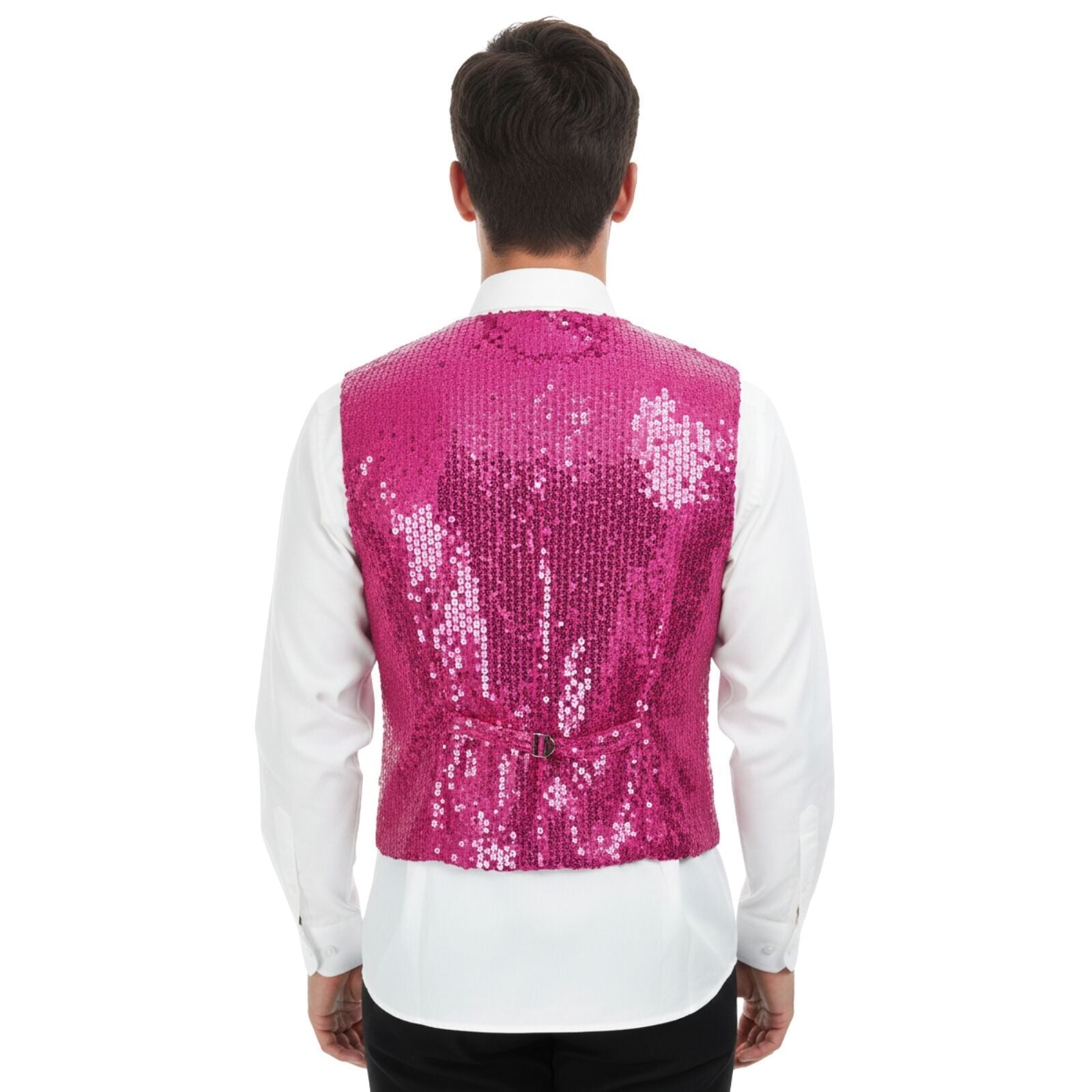 Mens Sequin Vest Waistcoat Disco Sparkle Costume Dance Party One Size - Pink V563-17814-PINK