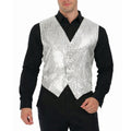 Mens Sequin Vest Waistcoat Disco Sparkle Costume Dance Party One Size - Silver V563-17814-SILVER
