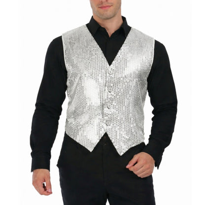 Mens Sequin Vest Waistcoat Disco Sparkle Costume Dance Party One Size - Silver V563-17814-SILVER