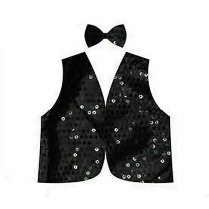 Kids Sequin Vest Bow Tie Set Costume 80s Party Dress Up Waistcoat - Black V563-17817-01