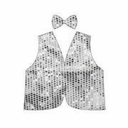 Kids Sequin Vest Bow Tie Set Costume 80s Party Dress Up Waistcoat - Silver V563-17817-02