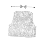 Kids Sequin Vest Bow Tie Set Costume 80s Party Dress Up Waistcoat - Silver V563-17817-02