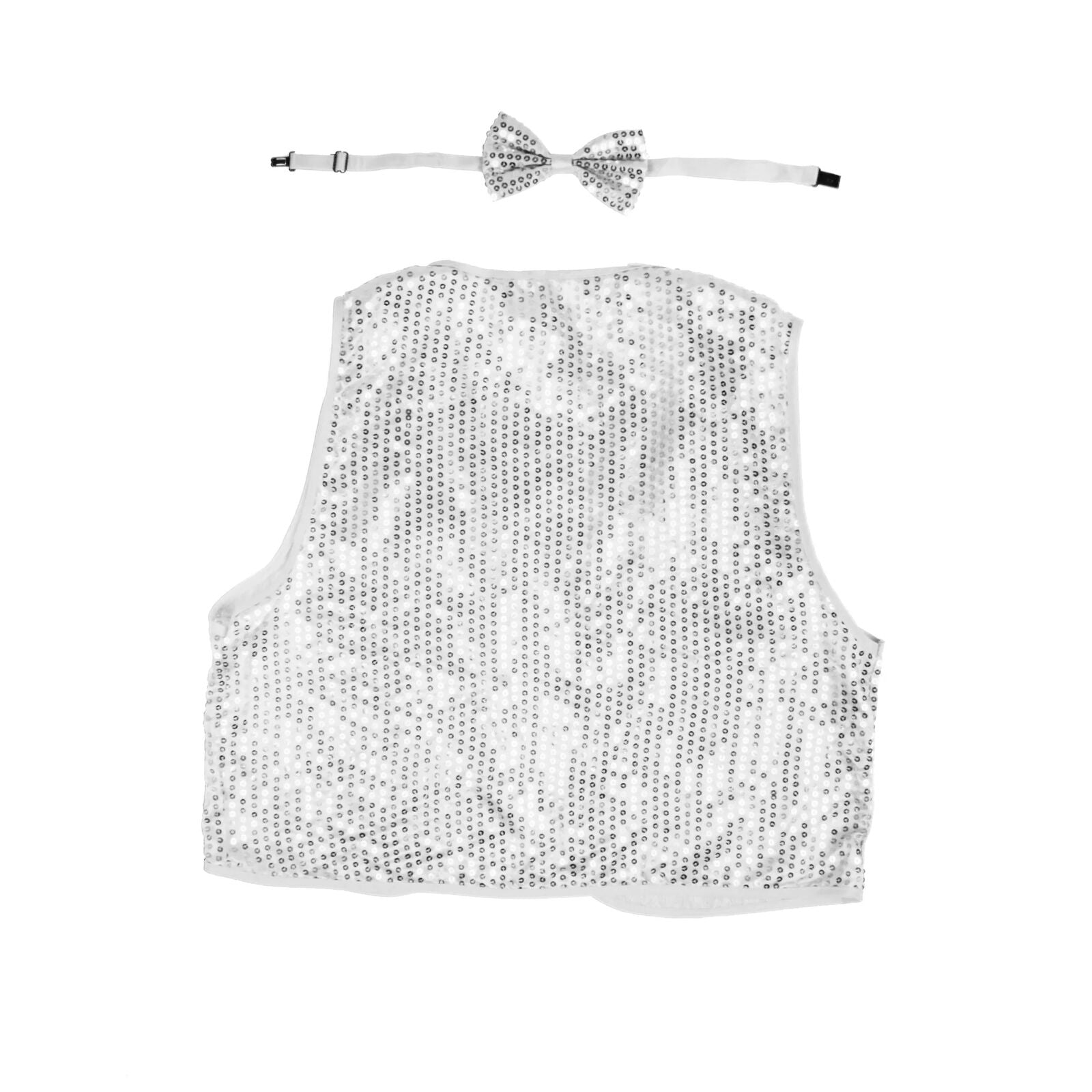 Kids Sequin Vest Bow Tie Set Costume 80s Party Dress Up Waistcoat - Silver V563-17817-02