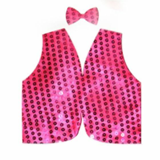 Kids Sequin Vest Bow Tie Set Costume 80s Party Dress Up Waistcoat - Hot Pink V563-17817-04