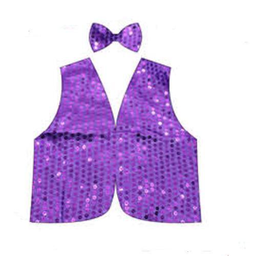 Kids Sequin Vest Bow Tie Set Costume 80s Party Dress Up Waistcoat - Purple V563-17817-06