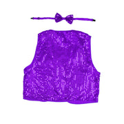 Kids Sequin Vest Bow Tie Set Costume 80s Party Dress Up Waistcoat - Purple V563-17817-06