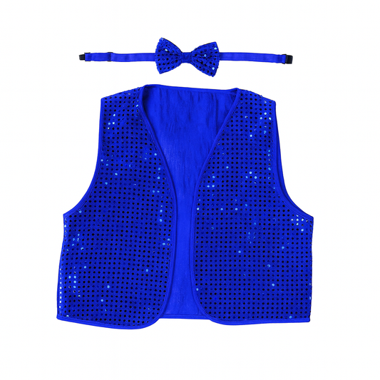 Kids Sequin Vest Bow Tie Set Costume 80s Party Dress Up Waistcoat - Blue V563-17817-07