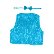 Kids Sequin Vest Bow Tie Set Costume 80s Party Dress Up Waistcoat - Sky Blue V563-17817-08