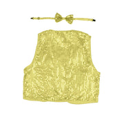 Kids Sequin Vest Bow Tie Set Costume 80s Party Dress Up Waistcoat - Gold/Yellow V563-17817-10