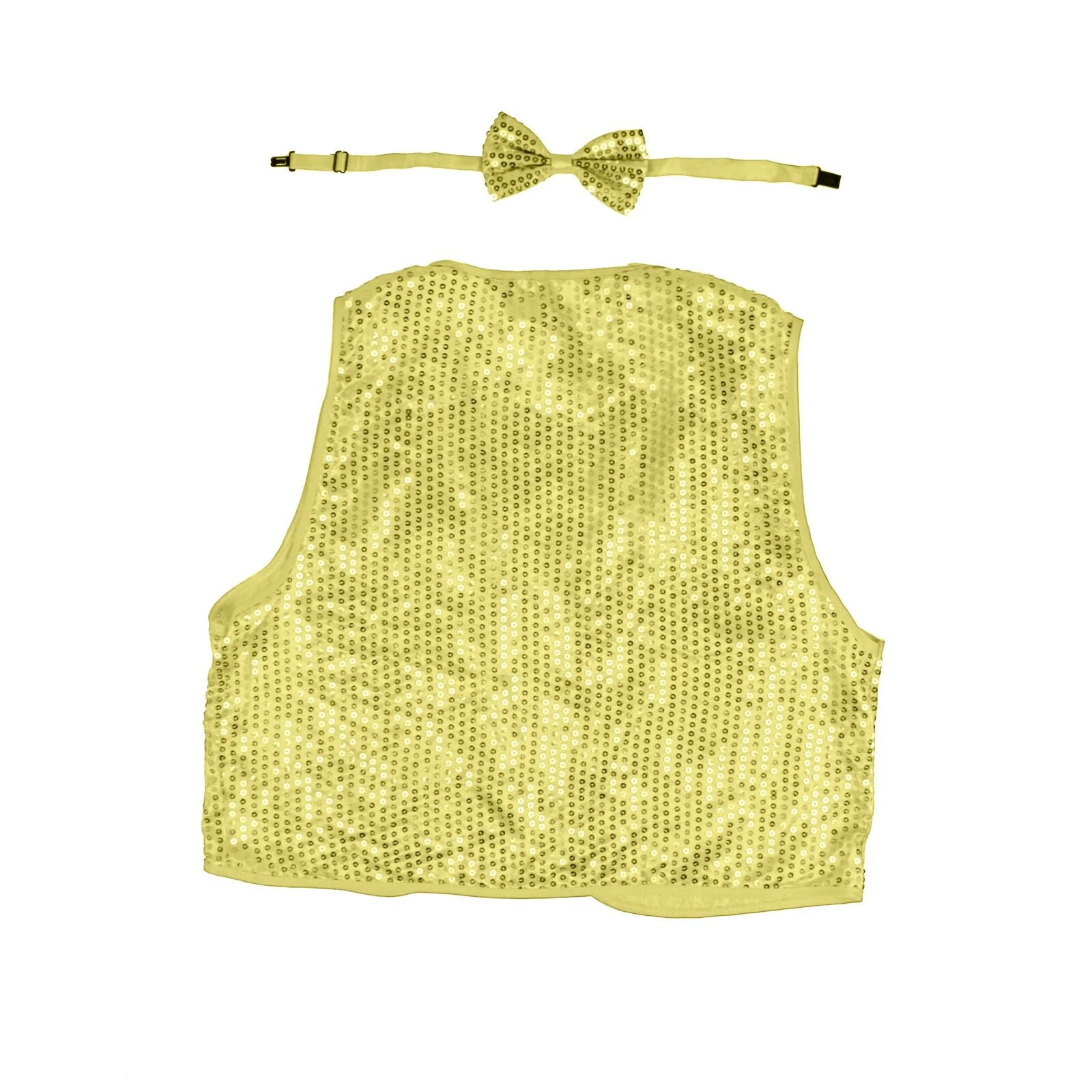 Kids Sequin Vest Bow Tie Set Costume 80s Party Dress Up Waistcoat - Gold/Yellow V563-17817-10