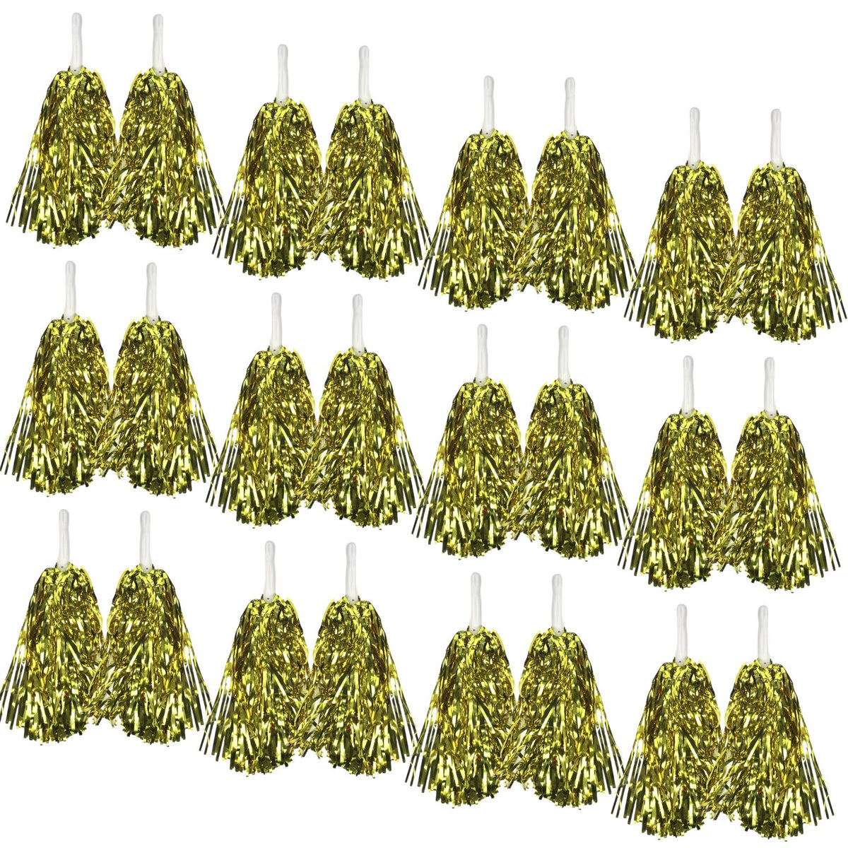 Yellow Metallic Cheerleading Pom Poms - Set of 12 with Easy-Grip Handles Australia Day V563-18200_07_12X