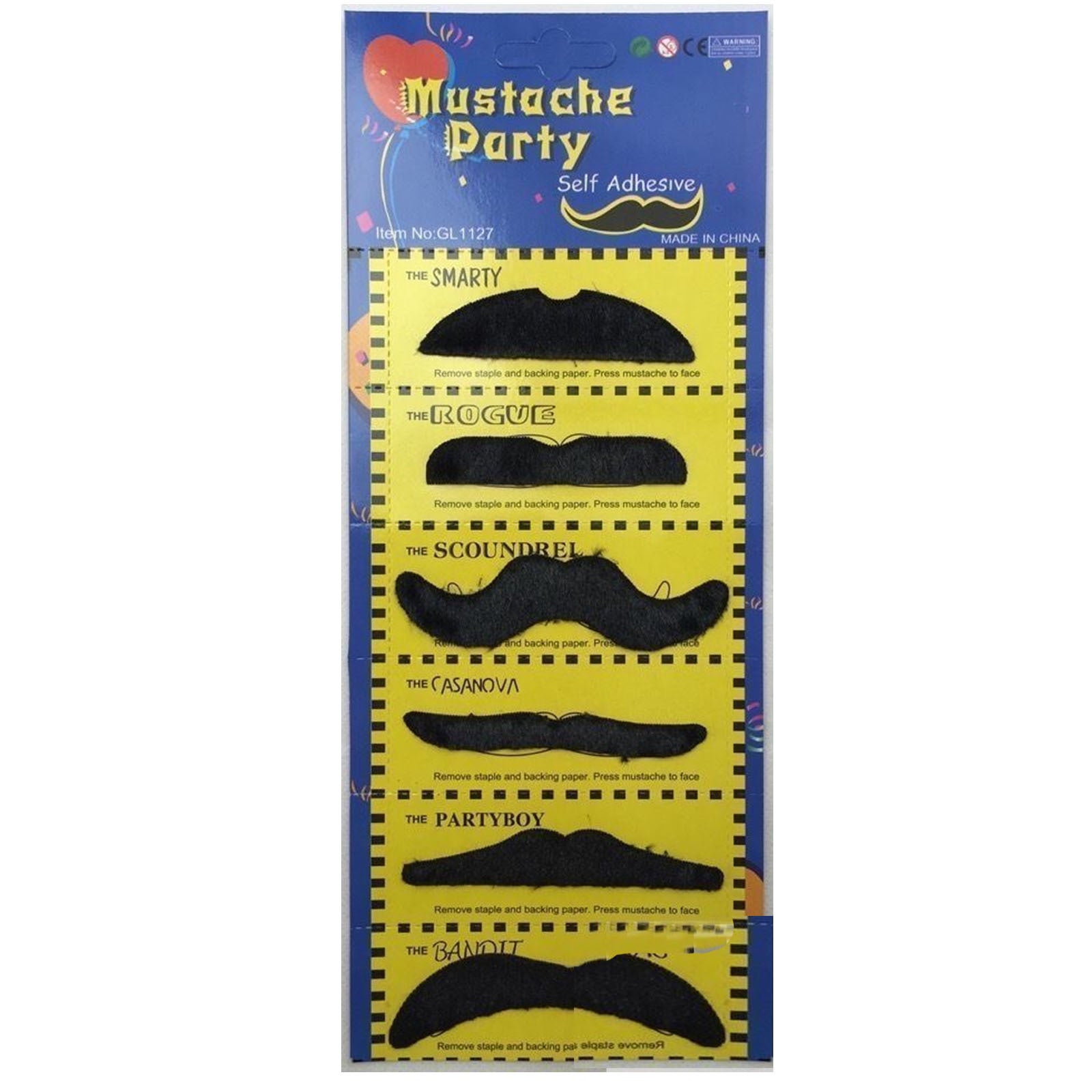 PARTY MOUSTACHE 70s Fake Mustache Costume Fancy Dress Props Halloween Adhesive V563-18270-01