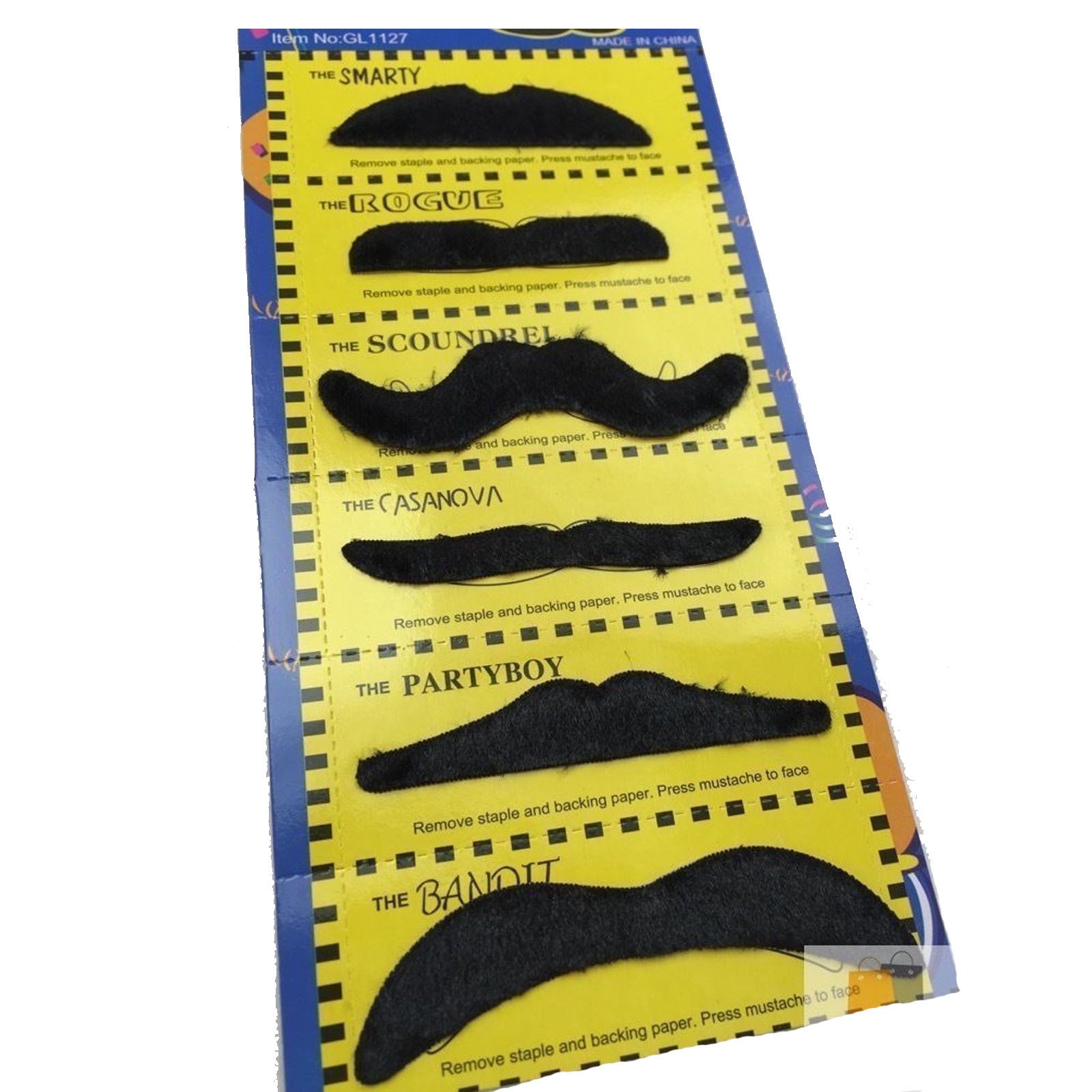 PARTY MOUSTACHE 70s Fake Mustache Costume Fancy Dress Props Halloween Adhesive V563-18270-01