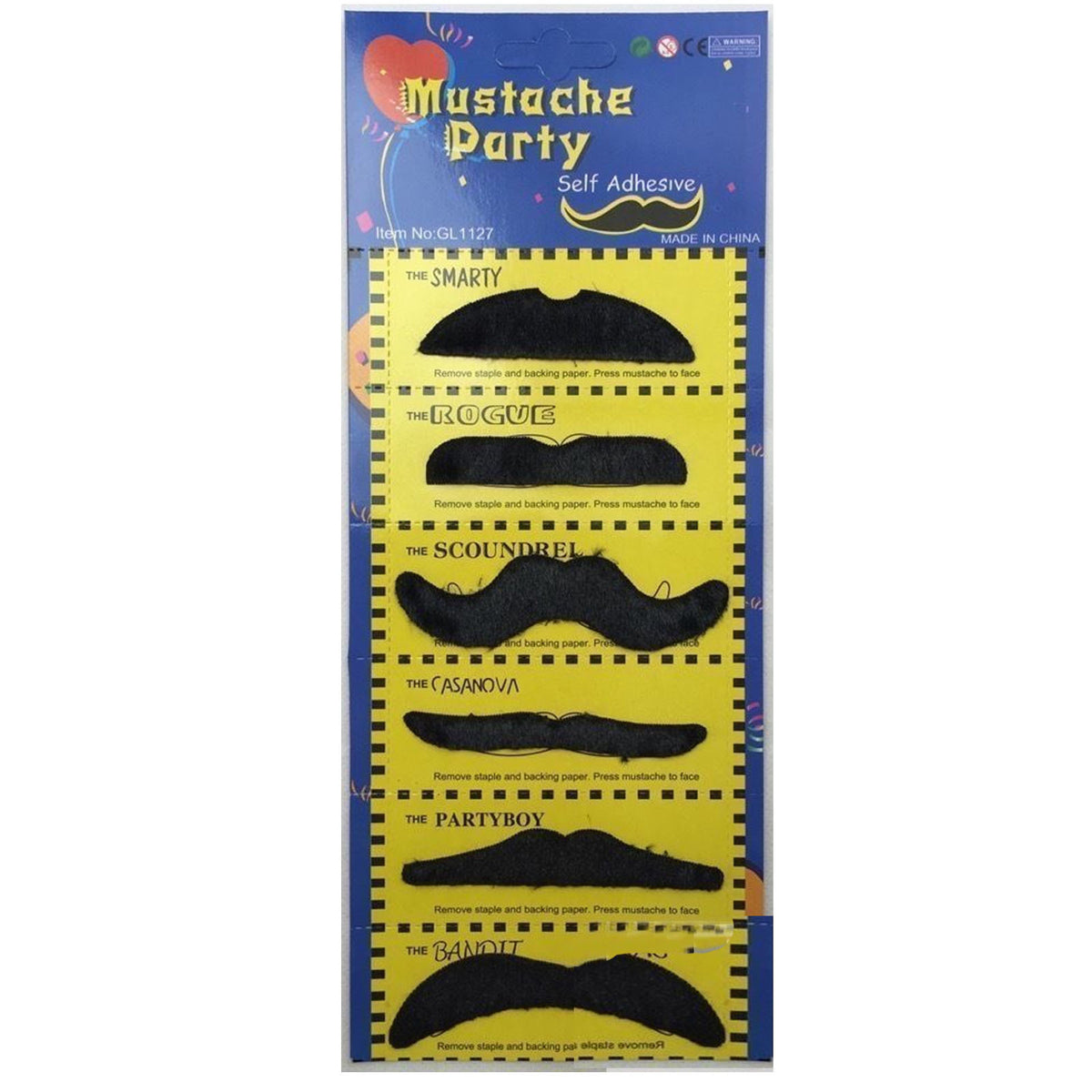 PARTY MOUSTACHE 70s Fake Mustache Costume Fancy Dress Props Halloween Adhesive V563-18270-01