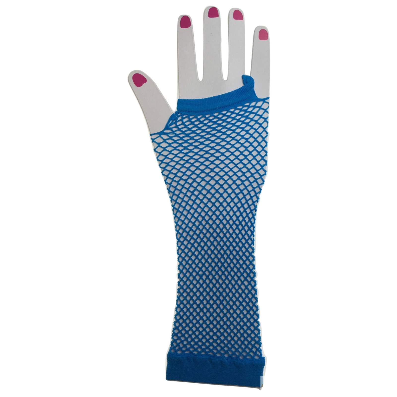 Long Elbow Length Fishnet Gloves Fingerless 70s 80s Womens Costume Party Dance in Blue V563-18500-BLUE