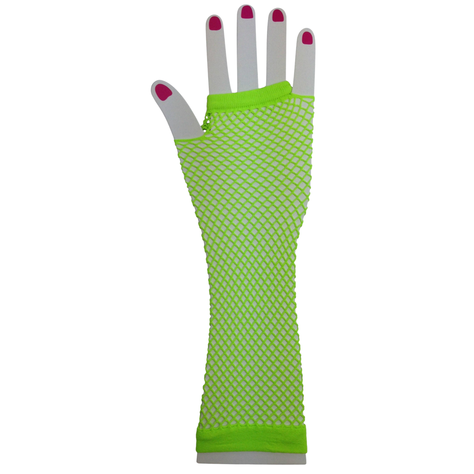 Long Elbow Length Fishnet Gloves Fingerless 70s 80s Womens Costume Party Dance in Fluro Green V563-18500-FLUROGREEN