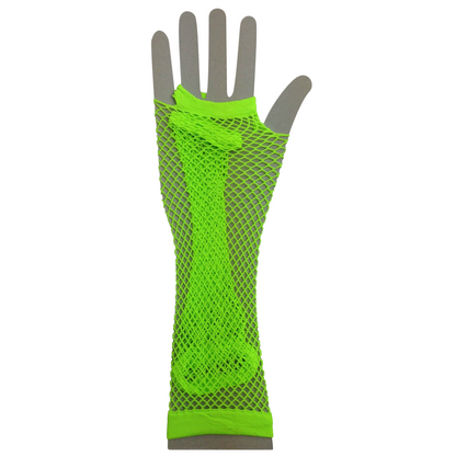 Long Elbow Length Fishnet Gloves Fingerless 70s 80s Womens Costume Party Dance in Fluro Green V563-18500-FLUROGREEN