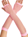 Long Elbow Length Fishnet Gloves Fingerless 70s 80s Womens Costume Party Dance in Light Pink V563-18500-LIGHTPINK