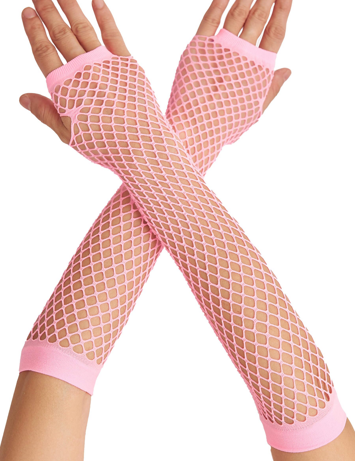Long Elbow Length Fishnet Gloves Fingerless 70s 80s Womens Costume Party Dance in Light Pink V563-18500-LIGHTPINK
