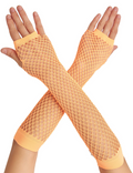 Long Elbow Length Fishnet Gloves Fingerless 70s 80s Womens Costume Party Dance in Orange V563-18500-ORANGE