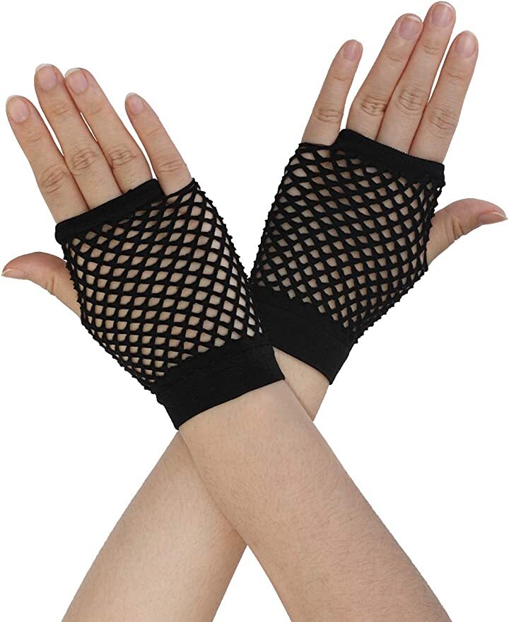 1 Pair Fishnet Gloves Fingerless Wrist Length 70s 80s Costume Party Dance - Black V563-18510-BLACK