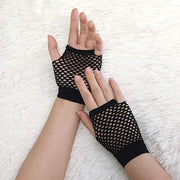 1 Pair Fishnet Gloves Fingerless Wrist Length 70s 80s Costume Party Dance - Black V563-18510-BLACK